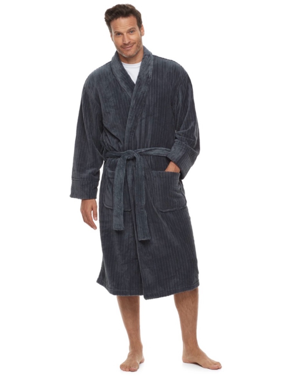 Hanes Men's Ultimate Plush Soft Touch Robe Charcoal Gray, One Size Fits Most